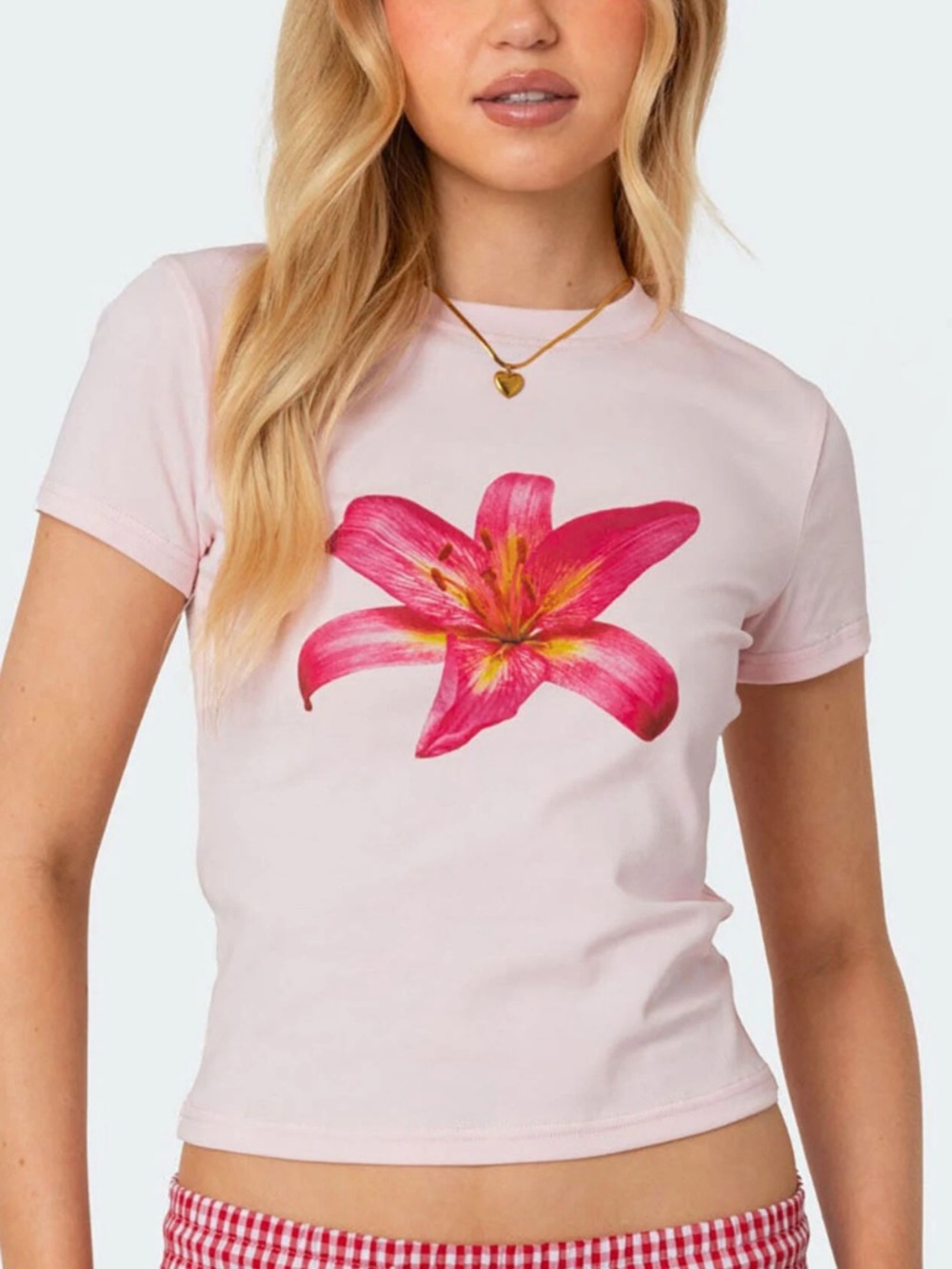 Edikted Pink Daylily Graphic Tee